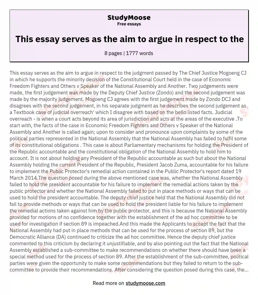 This essay serves as the aim to argue in respect to the