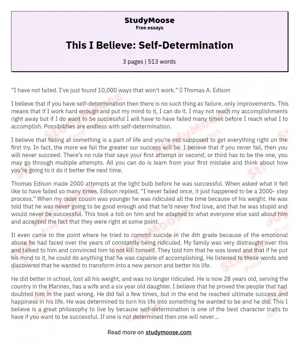 i believe in self determination essay