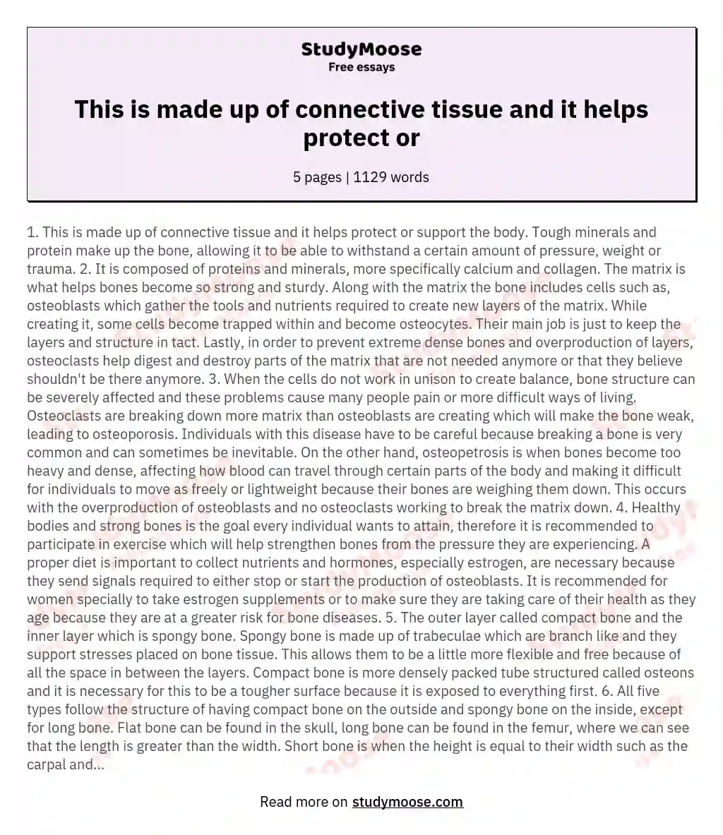 This is made up of connective tissue and it helps protect or essay