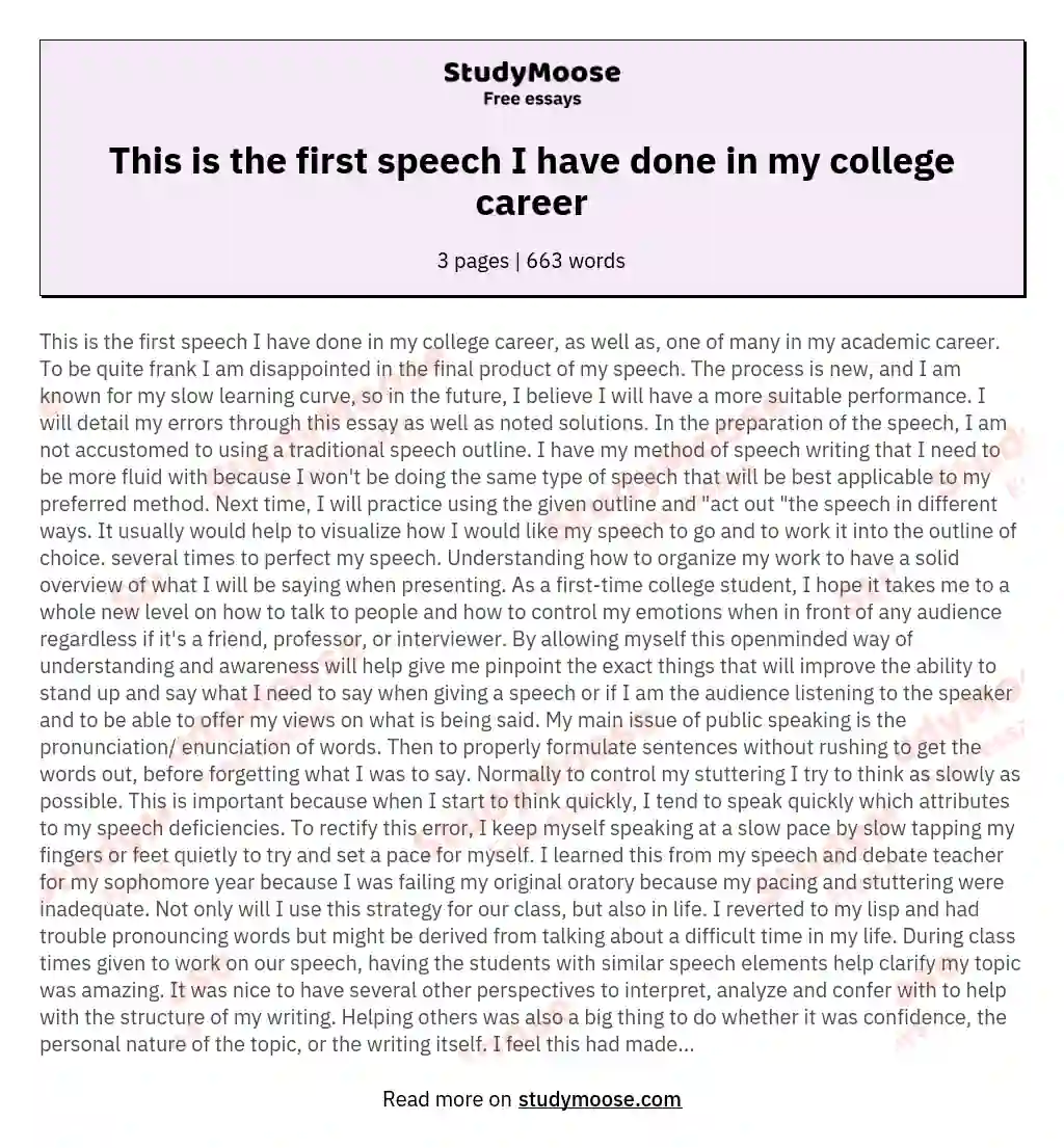 This is the first speech I have done in my college career