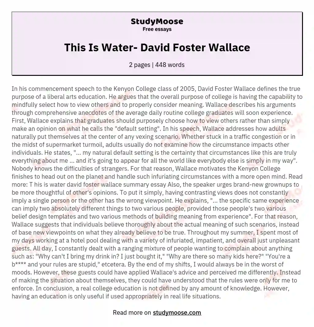 david foster wallace this is water essay