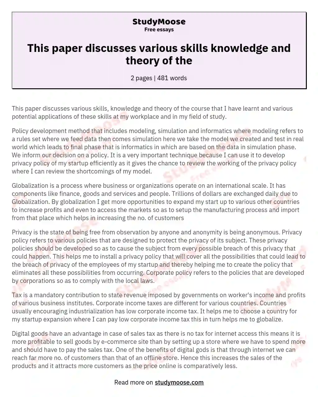 This paper discusses various skills knowledge and theory of the
