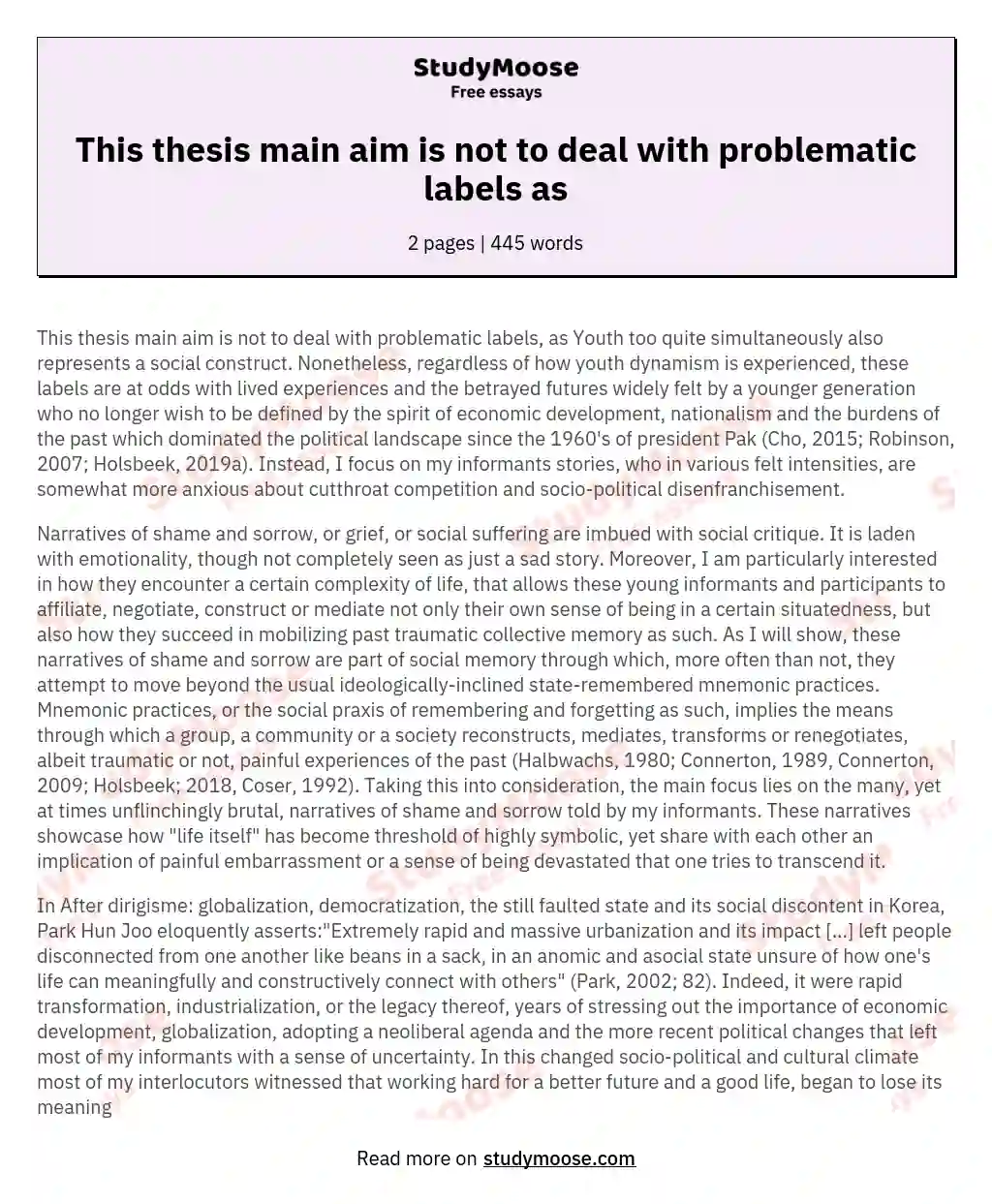 This thesis main aim is not to deal with problematic labels as essay
