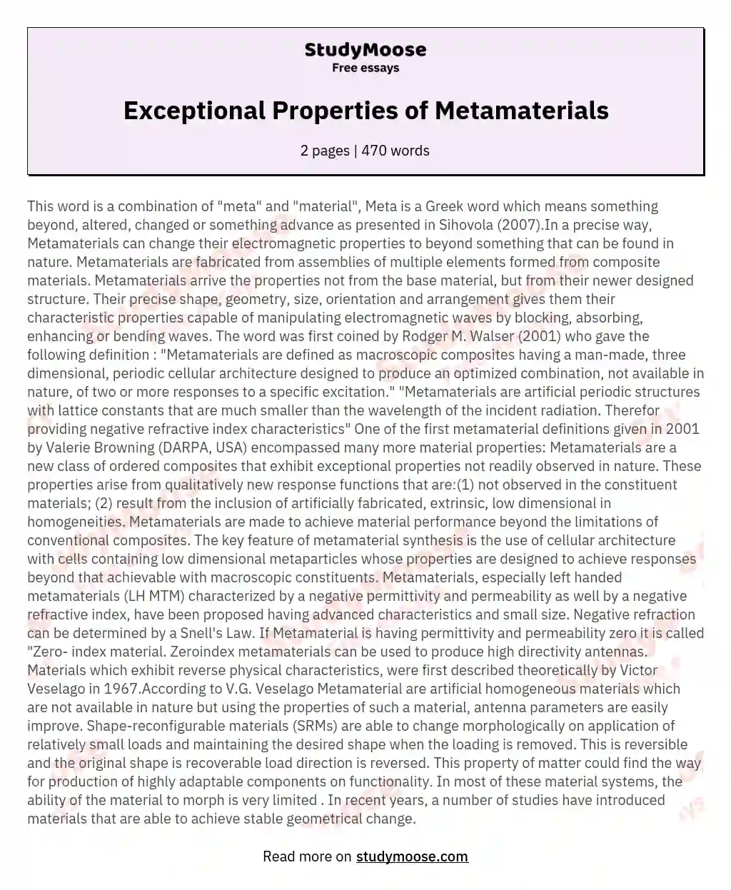 Exceptional Properties of Metamaterials essay