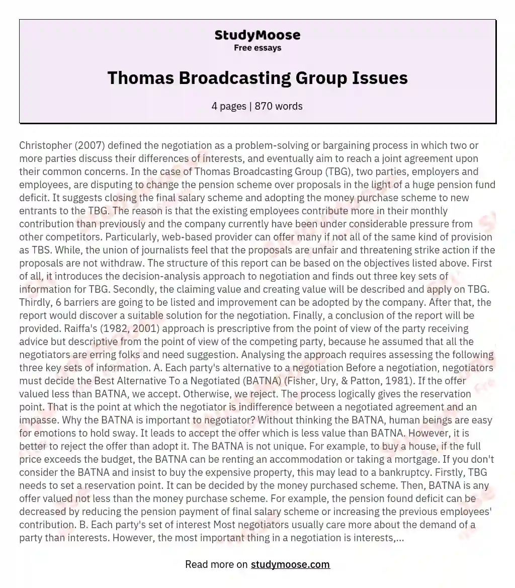 Thomas Broadcasting Group Issues essay
