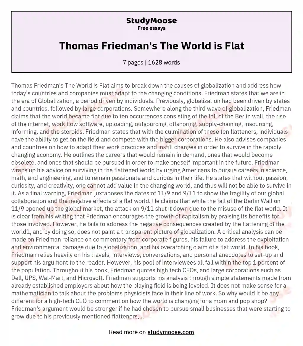 Thomas Friedman's The World is Flat essay