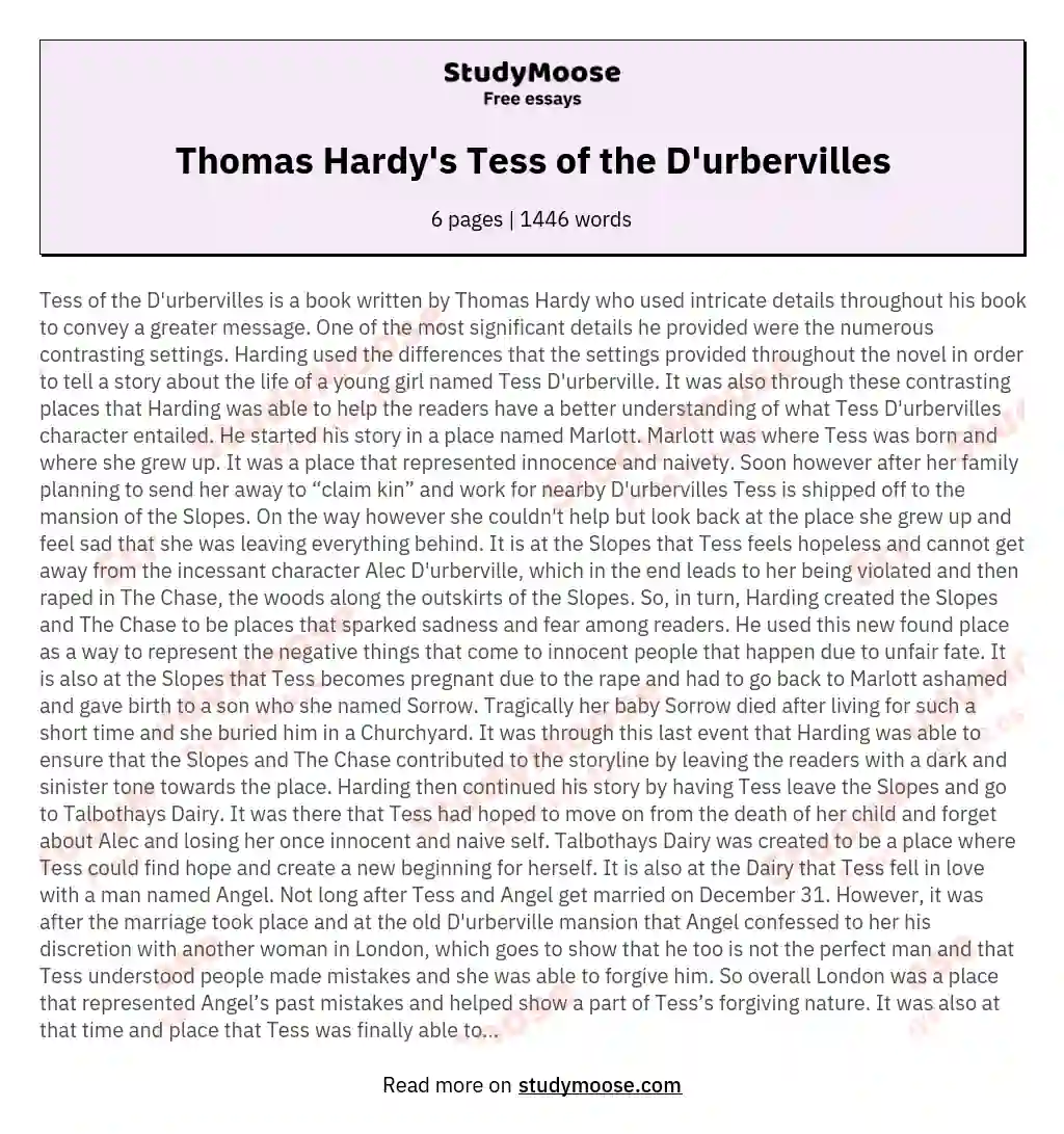 Thomas Hardy's Tess of the D'urbervilles essay