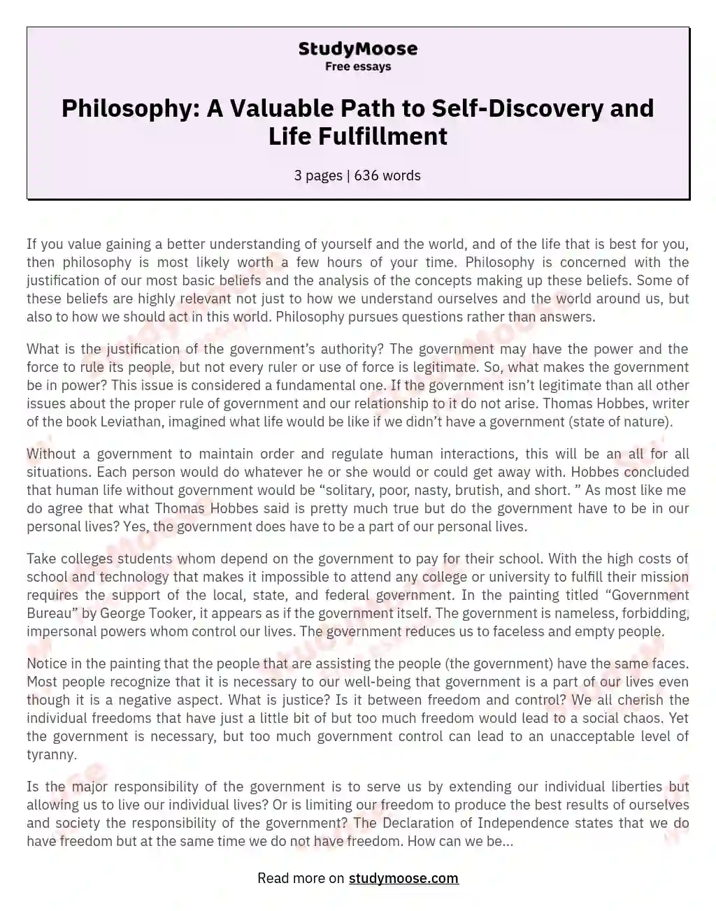Philosophy: A Valuable Path to Self-Discovery and Life Fulfillment essay