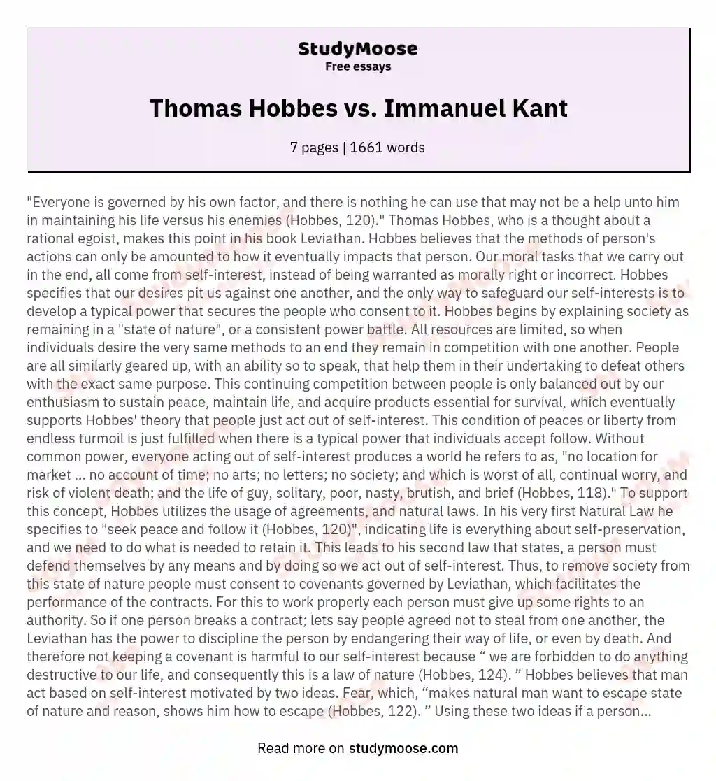 Thomas Hobbes vs. Immanuel Kant essay