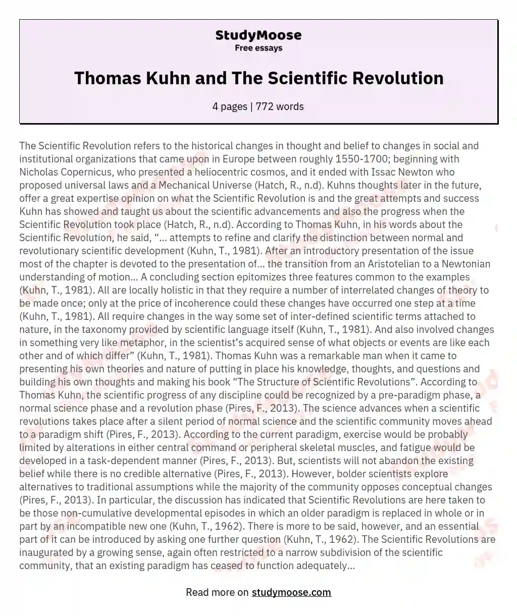 Thomas Kuhn and The Scientific Revolution essay