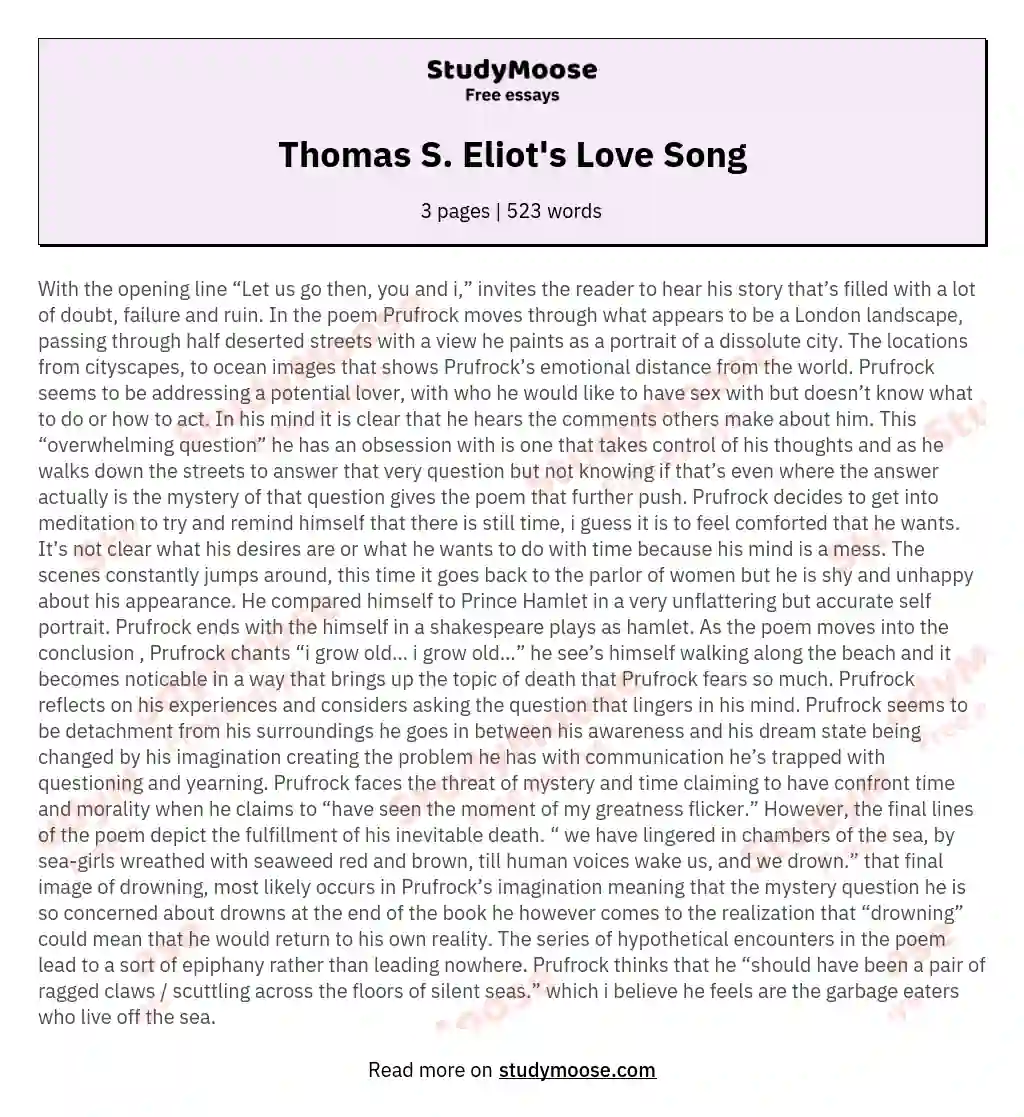 Thomas S. Eliot's Love Song essay