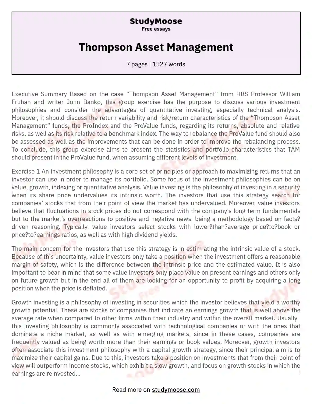 Thompson Asset Management essay