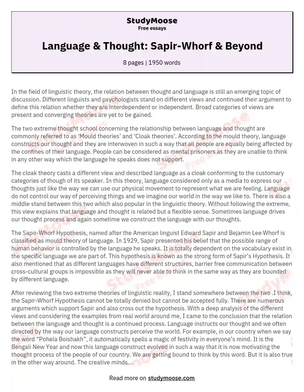 Language & Thought: Sapir-Whorf & Beyond essay