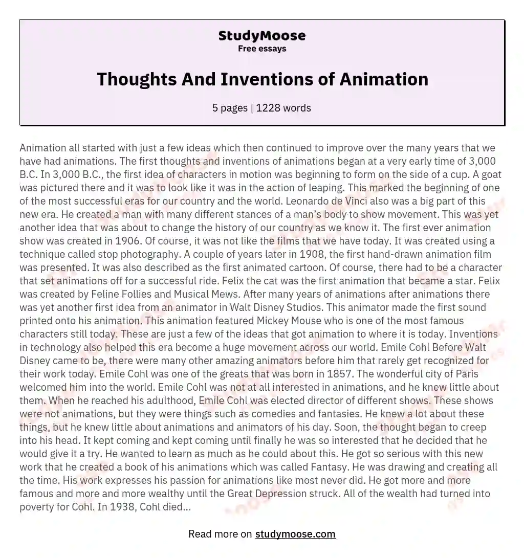 Thoughts And Inventions of Animation essay