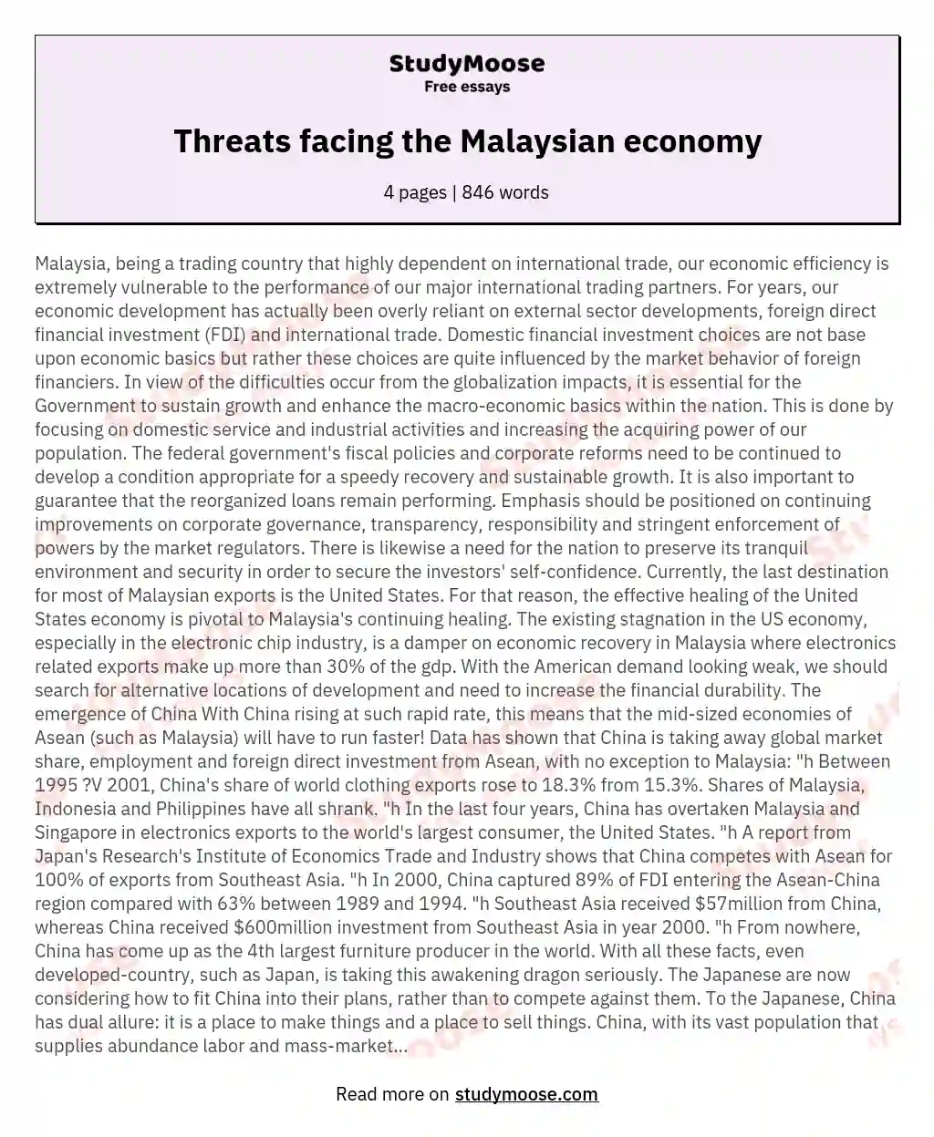 Threats facing the Malaysian economy