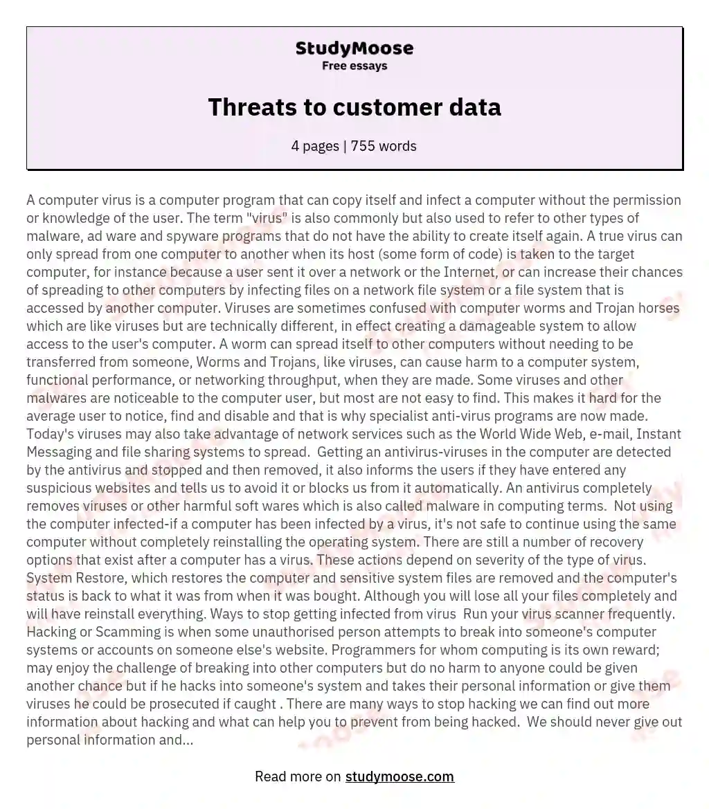 Threats to customer data essay