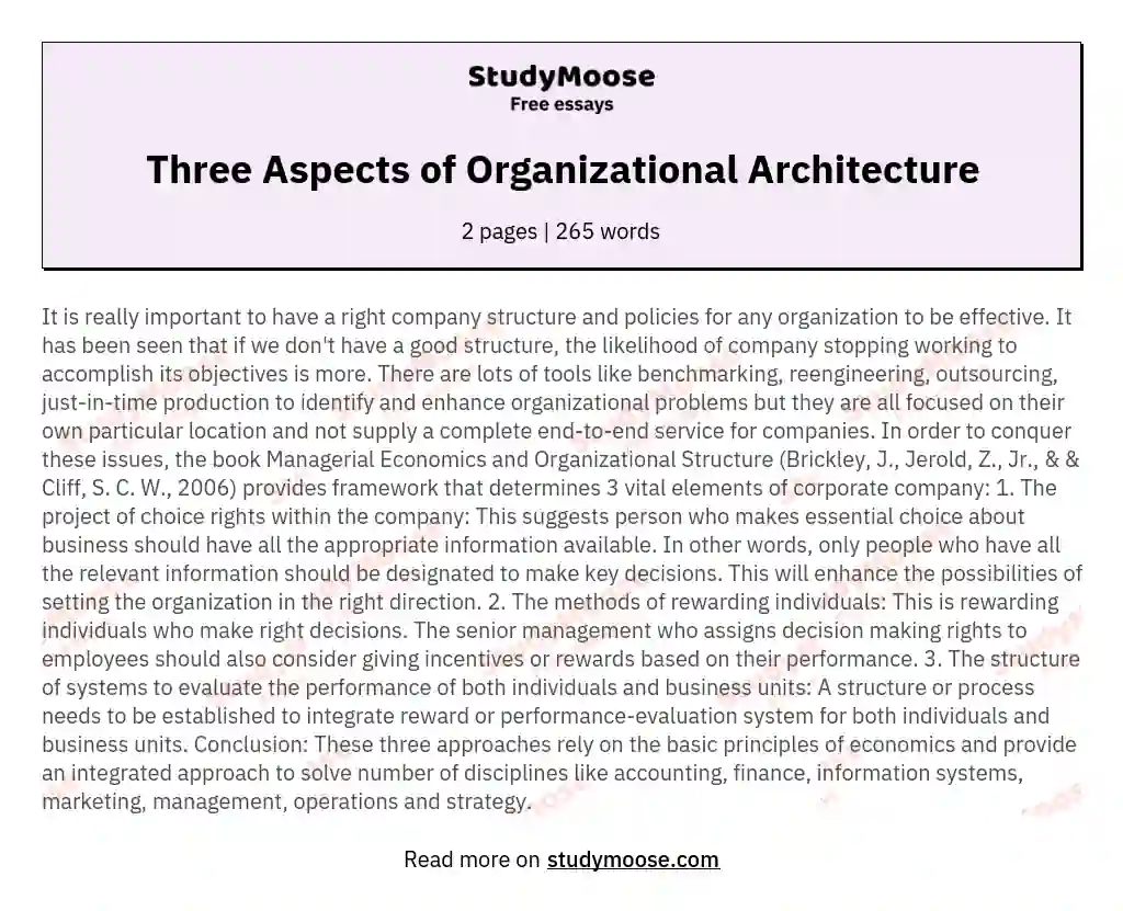 Three Aspects of Organizational Architecture essay
