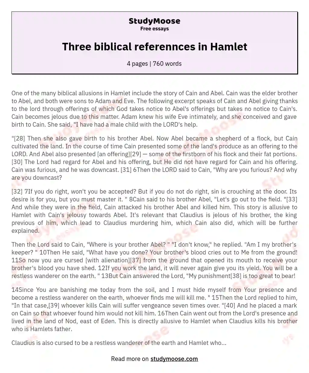 Three biblical referennces in Hamlet essay