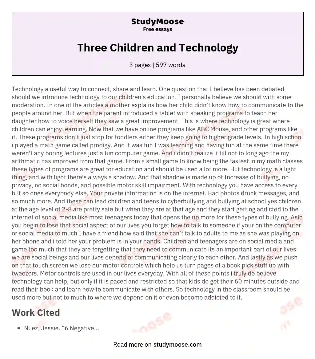 Three Children and Technology essay