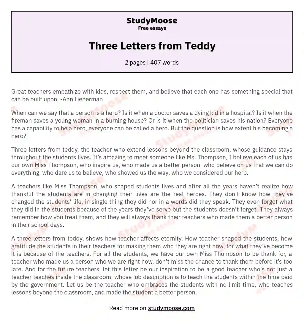 Three Letters from Teddy essay