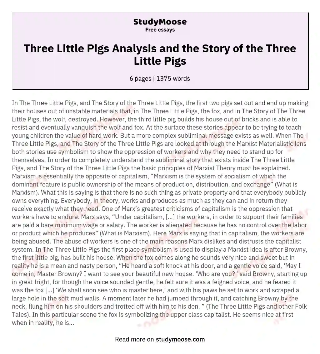 Three Little Pigs Analysis and the Story of the Three Little Pigs