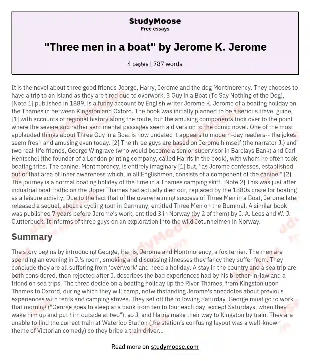 "Three men in a boat" by Jerome K. Jerome essay