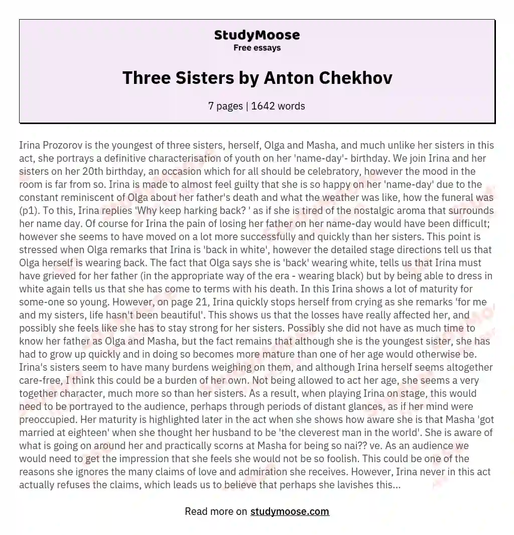 Three Sisters by Anton Chekhov essay