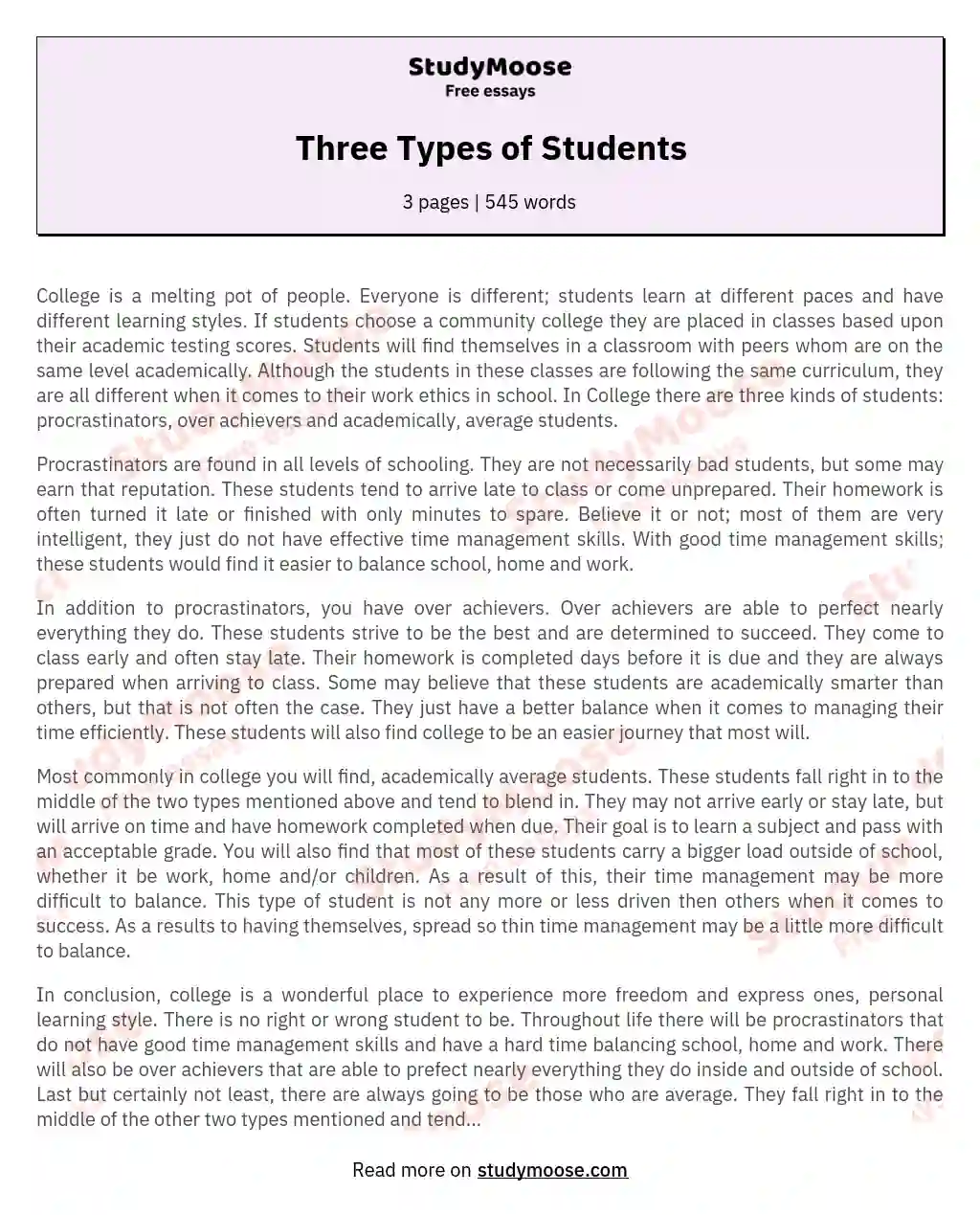 Three Types of Students essay
