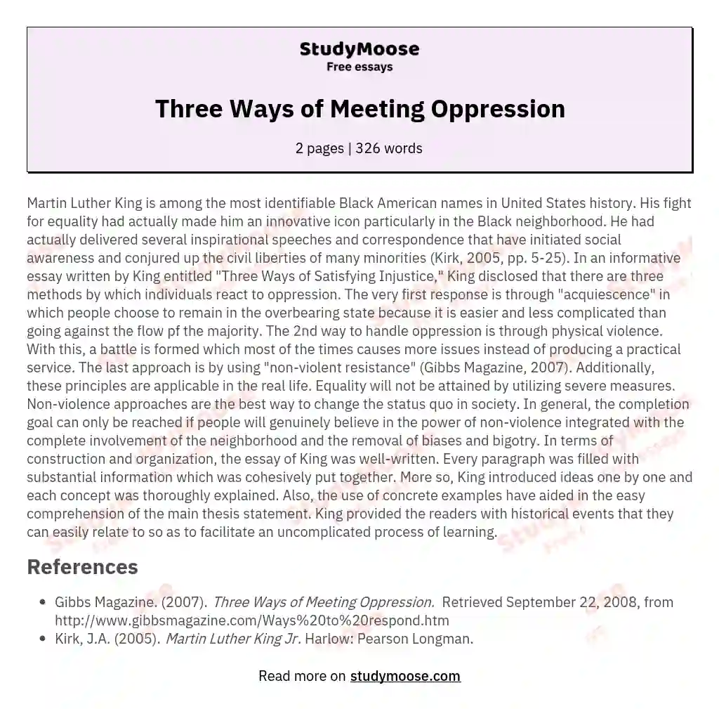 Three Ways of Meeting Oppression essay