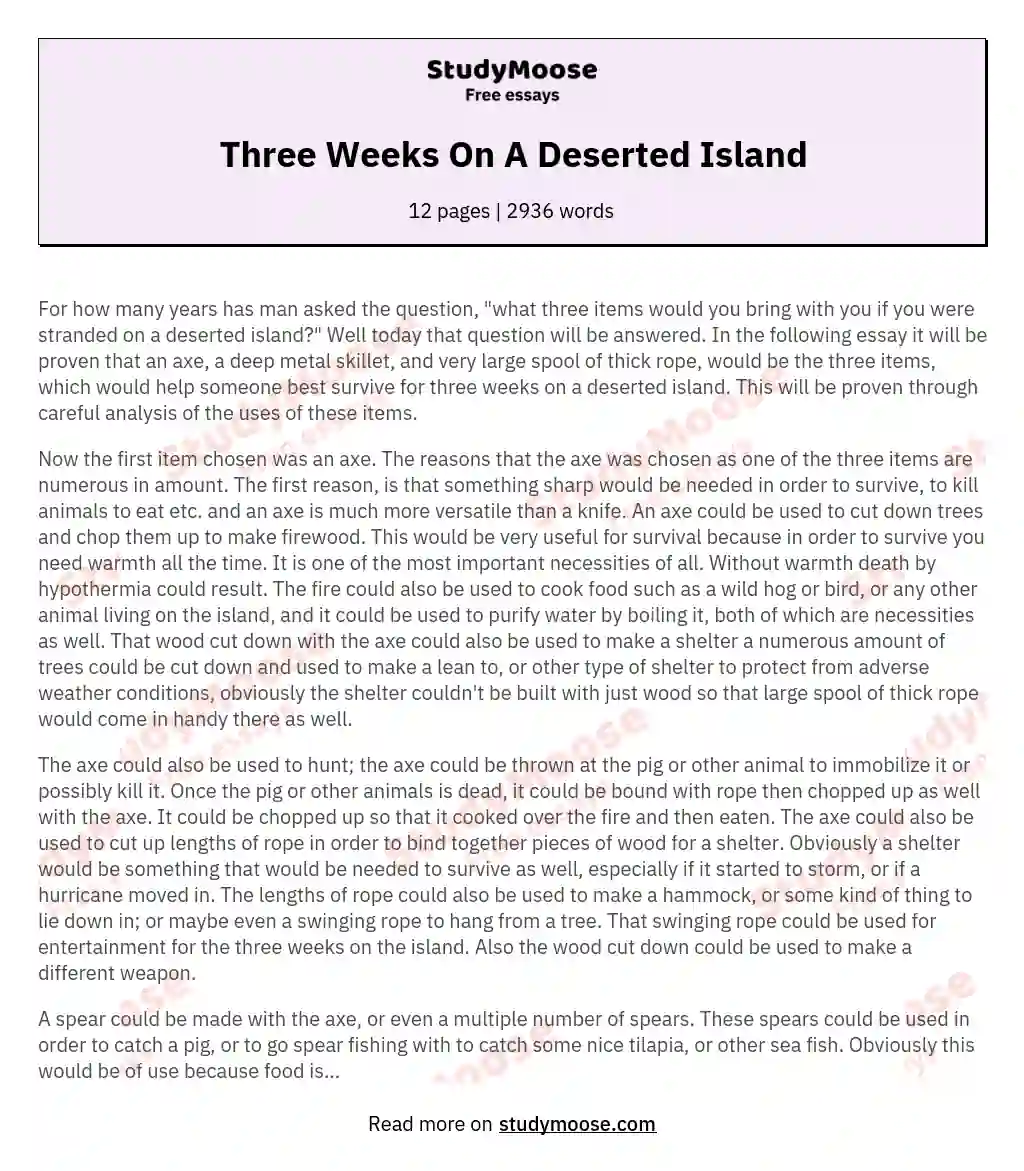 Three Weeks On A Deserted Island essay