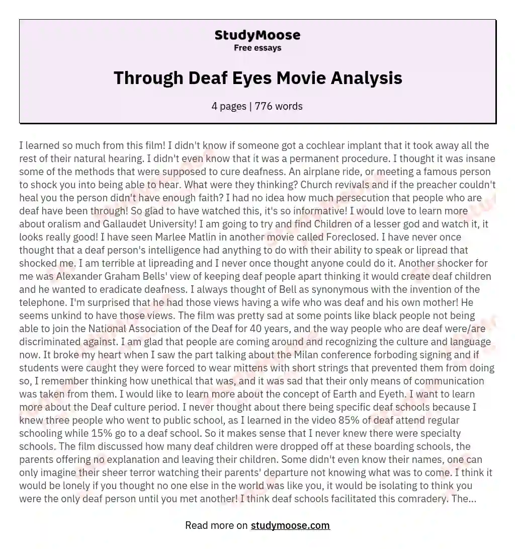 Through Deaf Eyes Movie Analysis essay