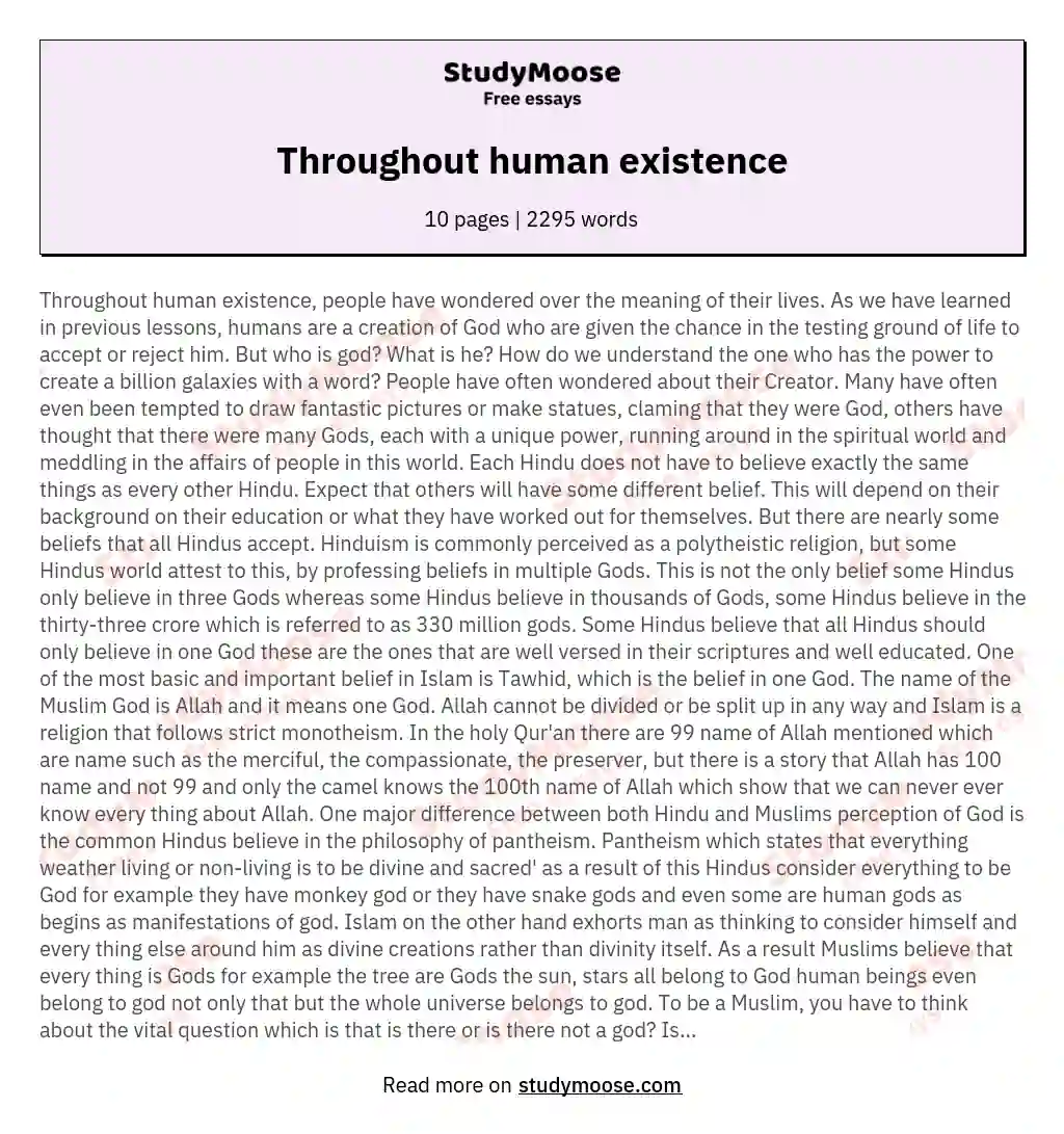 Throughout human existence essay