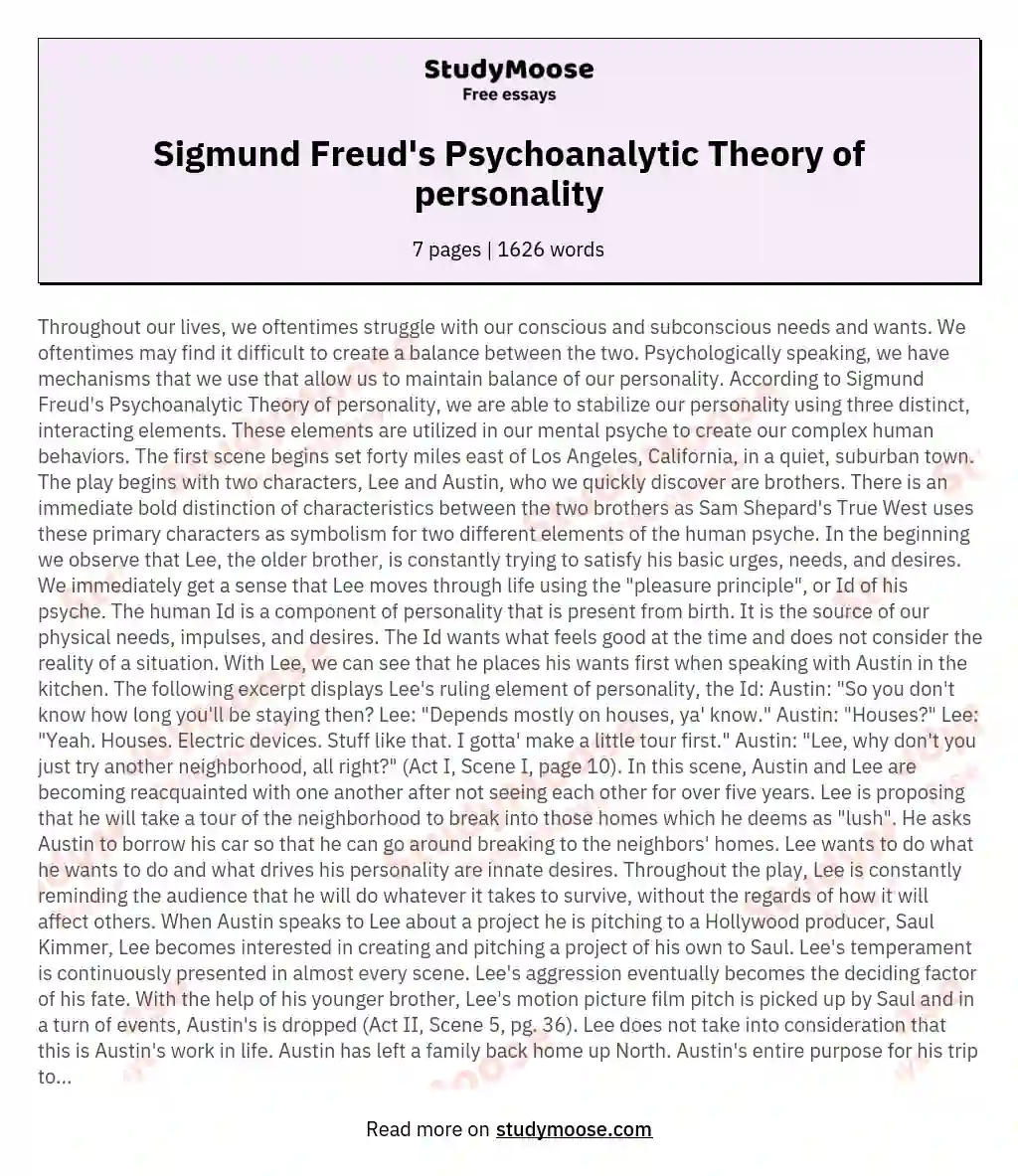 Sigmund Freud's Psychoanalytic Theory of personality essay