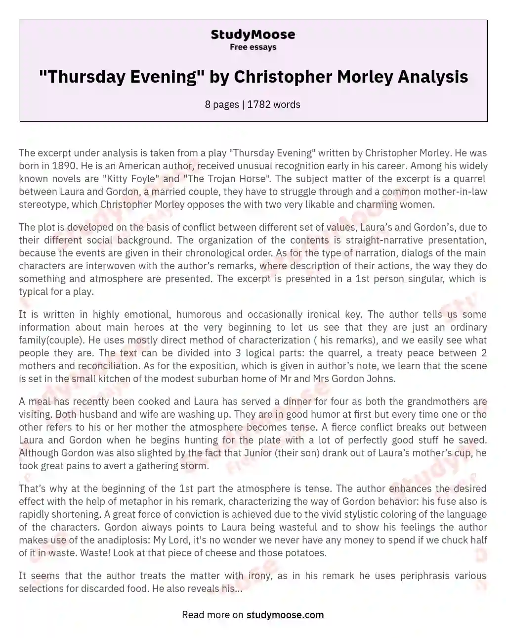 "Thursday Evening" by Christopher Morley Analysis essay