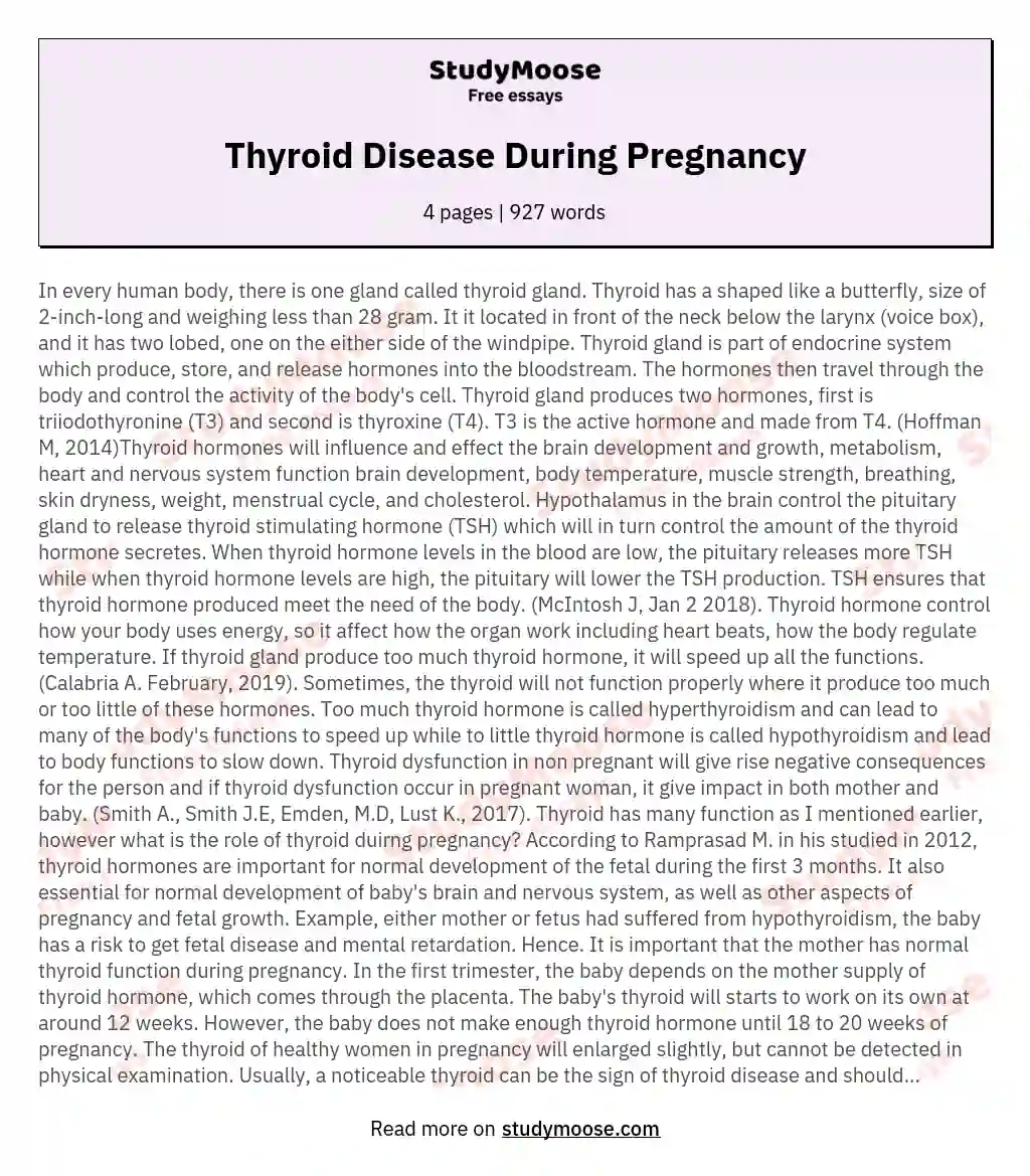 Thyroid Disease During Pregnancy essay