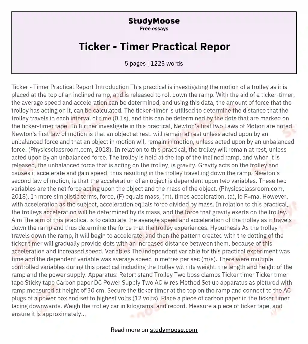 Ticker - Timer Practical Repor essay