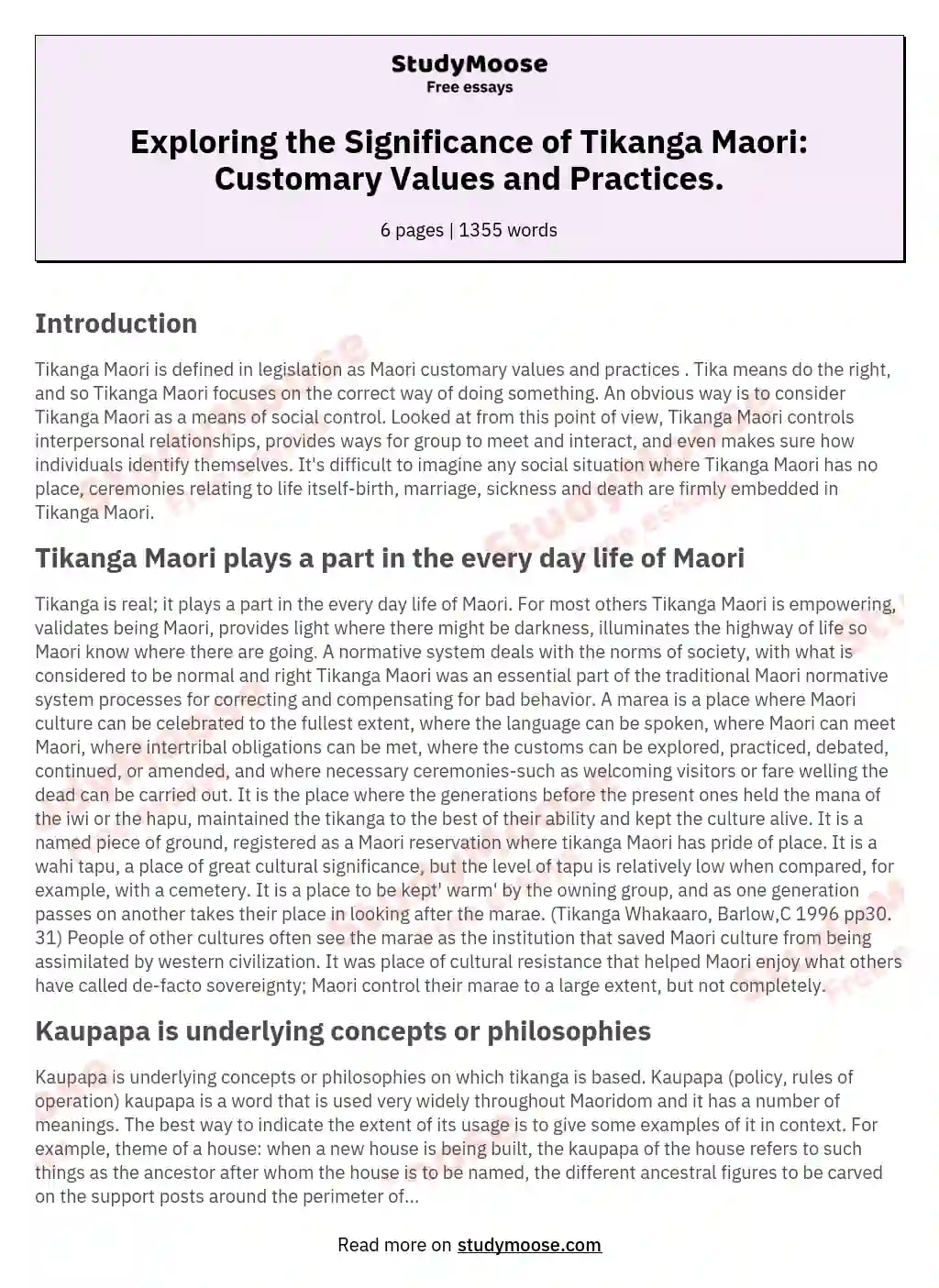 Exploring the Significance of Tikanga Maori: Customary Values and Practices. essay