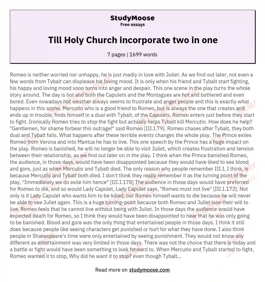 Till Holy Church incorporate two in one essay