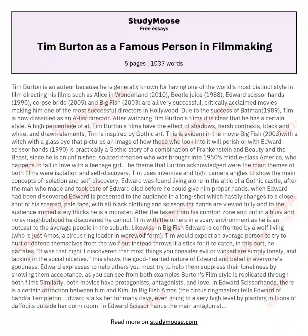 Tim Burton as a Famous Person in Filmmaking essay