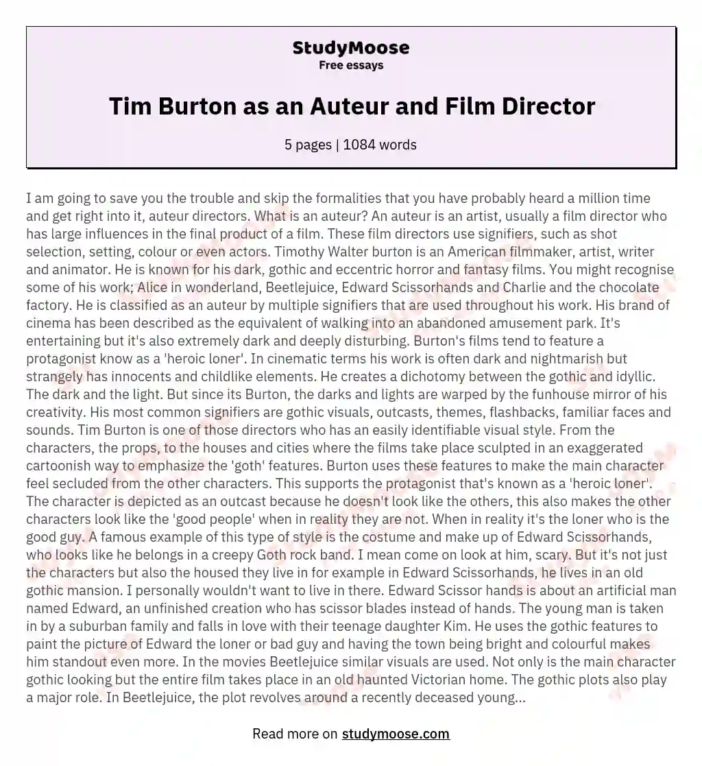 Tim Burton as an Auteur and Film Director essay