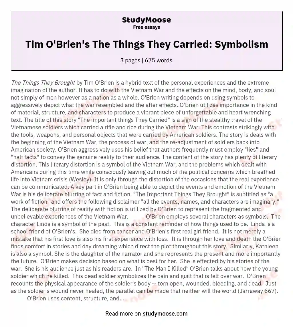 Tim O'Brien's The Things They Carried: Symbolism