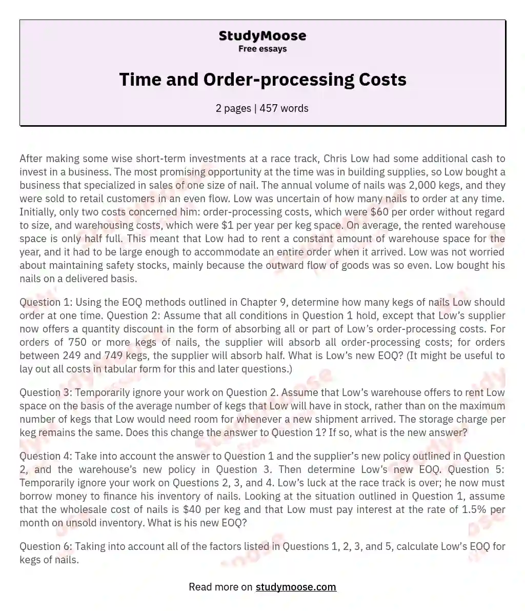 Time and Order-processing Costs essay