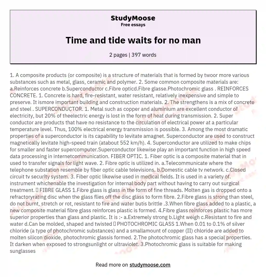 Time and tide waits for no man essay