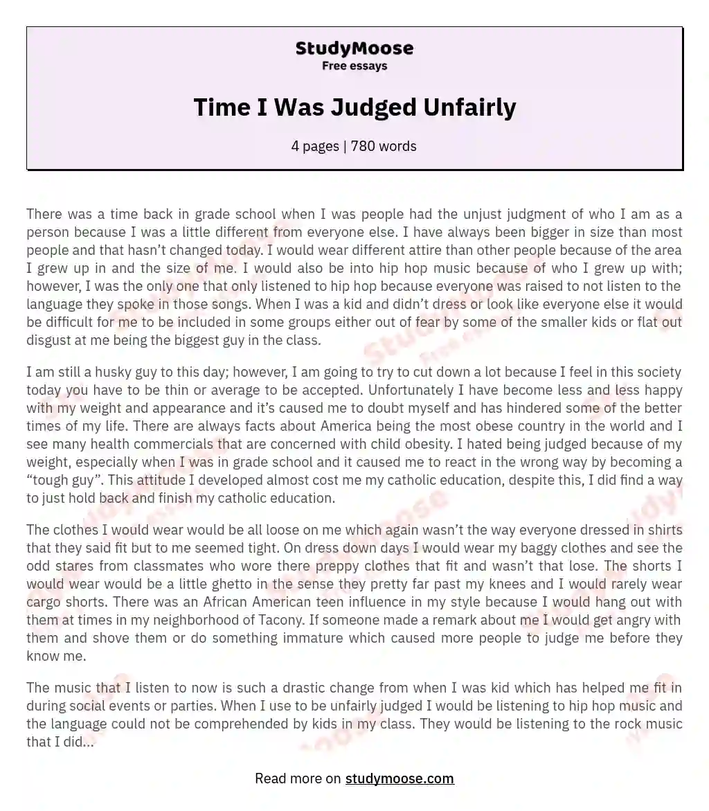Time I Was Judged Unfairly essay