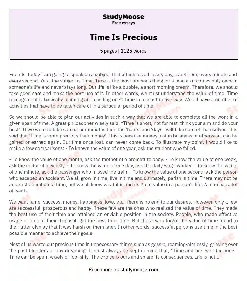 Time Is Precious essay