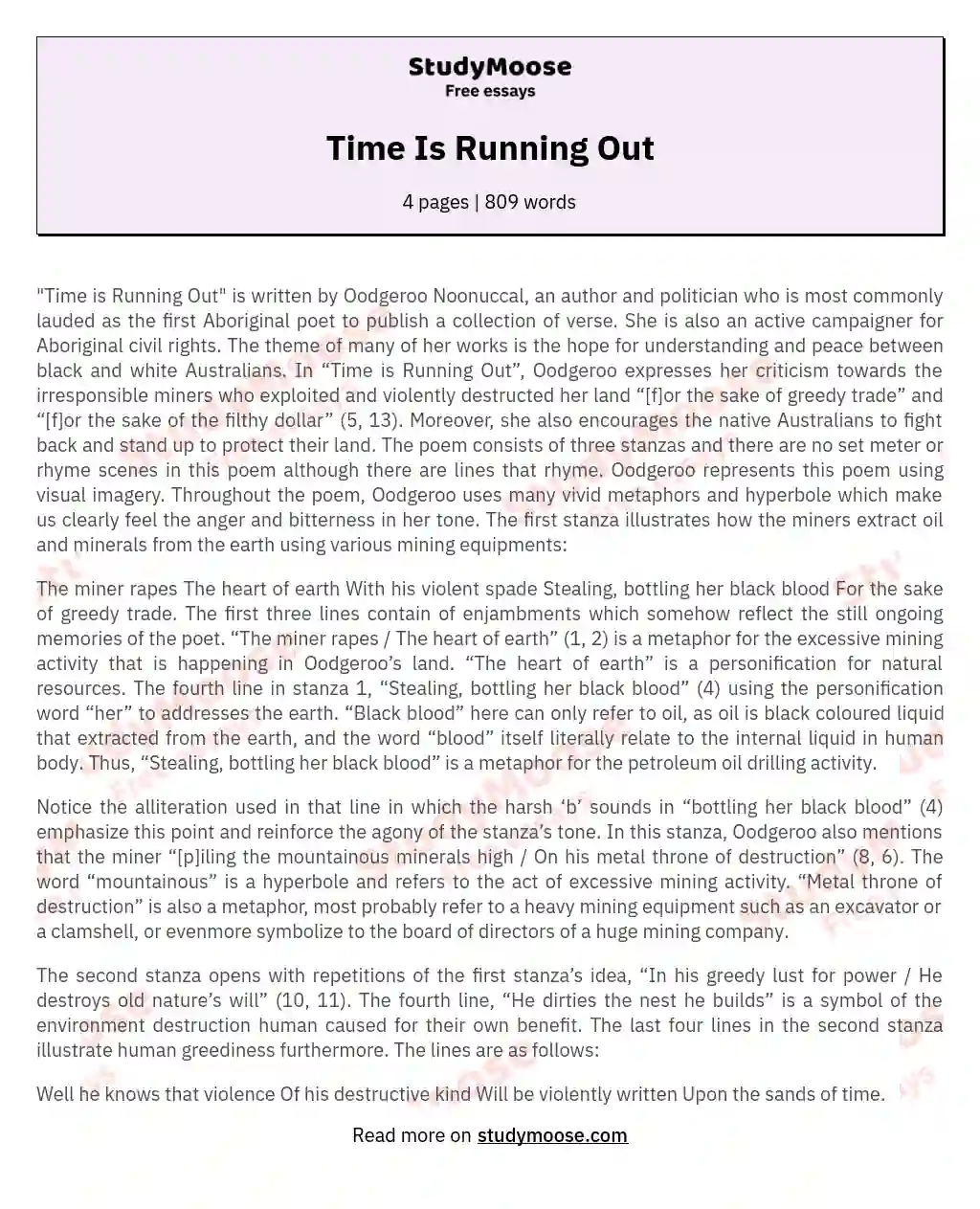 Time Is Running Out essay