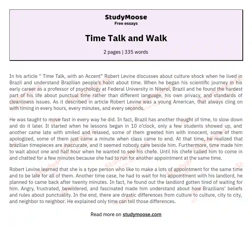 Time Talk and Walk essay