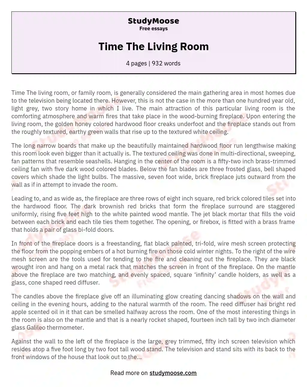 Time The Living Room Free Essay Example