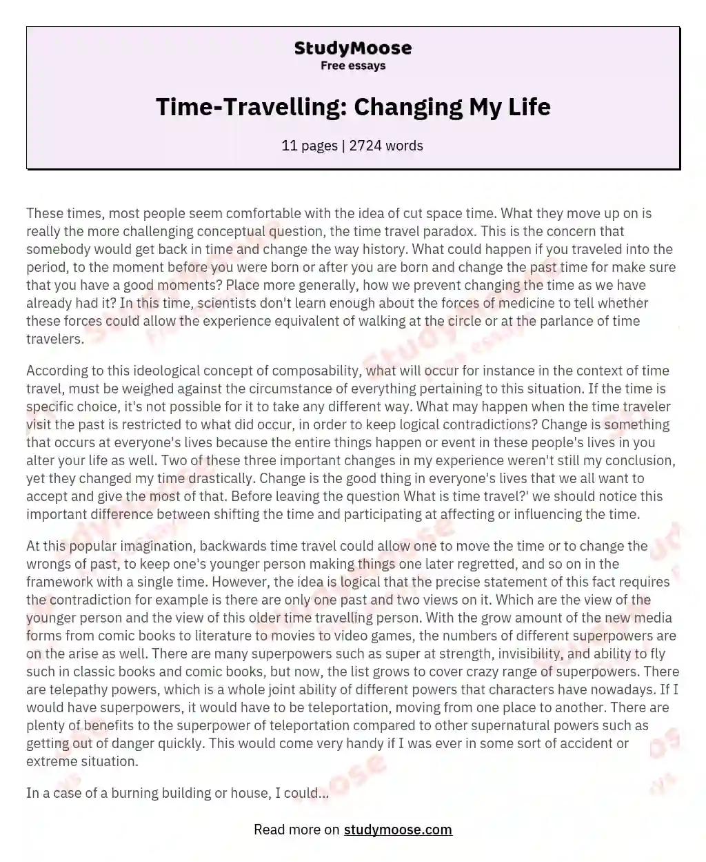 Time-Travelling: Changing My Life essay