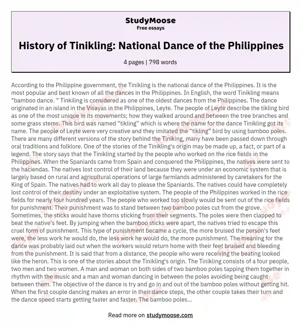 History of Tinikling: National Dance of the Philippines essay